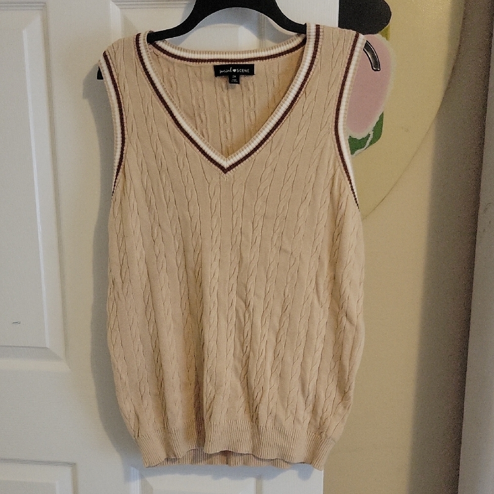 Social Scene Sz2X 100% Cotton V-Neck Cable Knit Sweater Vest